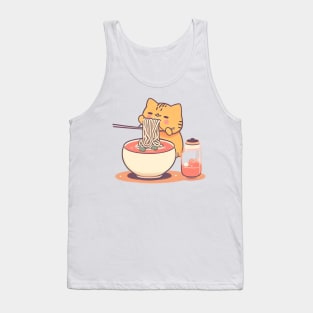 kawaii Cat Eating Spaghetti cat lover Tank Top